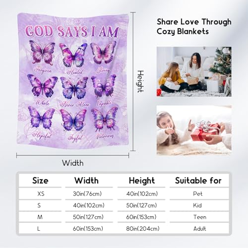 Butterfly Blanket, Cozy Soft Throw Gifts for Girls, 40x50 Inch Cute Flannel Blanket for Butterfly Lovers, God Says I Am Throw Blankets for Couch Sofa