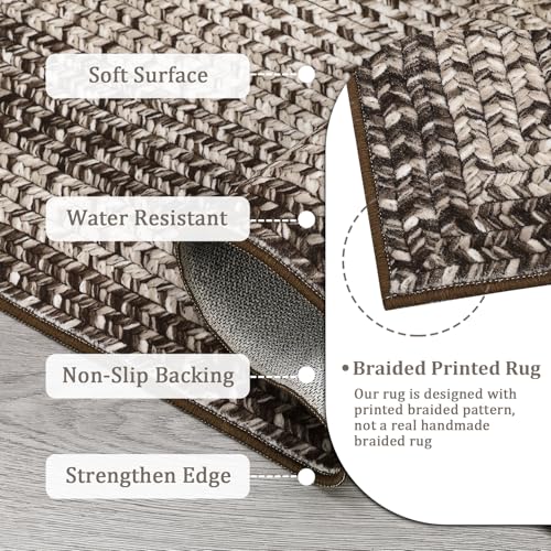 GAOMON Braided Collection Area Rug 5x7 Modern Rug Washable Rugs Navy Vintage Country Cottage Floor Carpet Low Pile Non Slip Indoor Throw Carpet for Living Room Bedroom Non-Shedding Aesthetic Tan