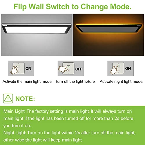 1X4 Ft 3Cct Led Flat Panel Flush Mount Light With Night Light, Orb, 4800Lm, 48W, 3000/4000/5000K Selectable, Dimmable Ultra Slim Edge-Lit Built-In Driver Surface Mount Ceiling Light For Kitchen 2 Pack #TOP2