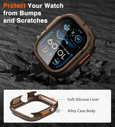 Image of ULTIMAL Metal Case Compatible with Apple Watch Ultra 3 /2 /1 49mm with Back Cover, Military Grade Shockproof Protective Case, Rugged Cover for iWatch 49mm (Brown)