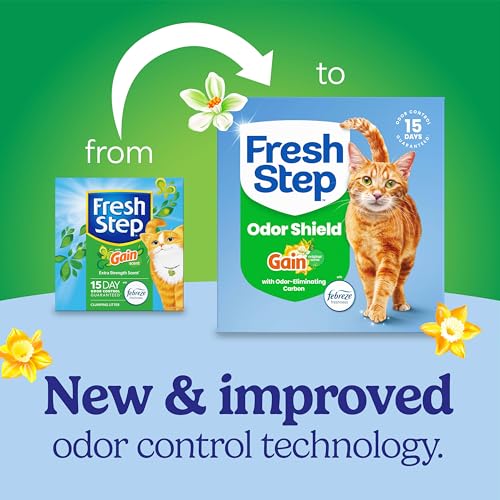 Image of Fresh Step Odor Shield Multi Cat Clumping Cat Litter With Febreze Freshness in Gain Scent, Low Dust, Odor Control with Ammonia Block Tech, Compatible in Automatic Litter Boxes, 14 lb.