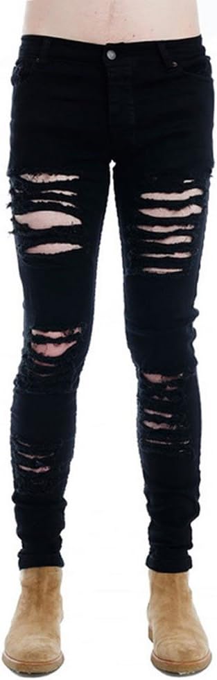 Mens Punk Hipster Hole Skinny Denim Slim Biker Ripped Jeans Street Wear
