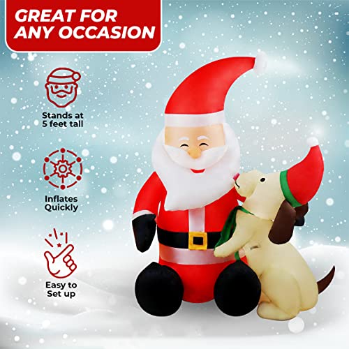 5 ft Christmas Inflatable Santa Claus and Dog - Yard Decoration Christmas Inflatables