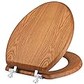 Elongated Wood Toilet Seat, Wooden Toilet Seats with Natural Wood Veneer, Zinc Alloy Metal Hinges with 304 Stainless Steel Bolt
