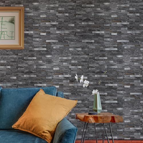 StyloVue 20 Sheets Peel and Stick Backsplash for Kitchen, Gray-Gold Stone with Metal Silver Look Stick on Tile Upgrade Your Kitchen Backsplash, RV, Fireplace by StyloVue - Image 5