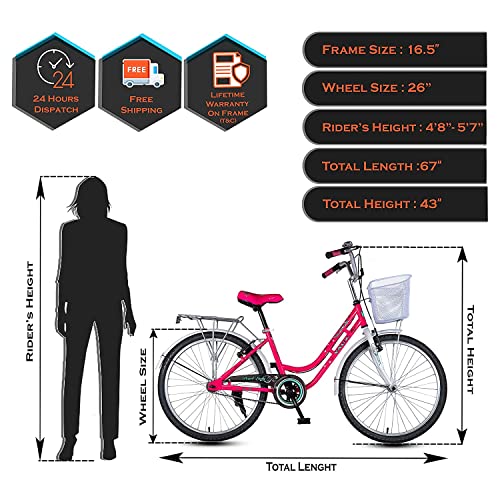 Image of Vaux Pearl Lady Cycles for Womens| Specially Designed for Only Ladies and Young Girls| It is Vibrant and Elegant Bicycle That Will Undoubtedly Provide Calm and Comfort While Riding (20T, White-Pink)