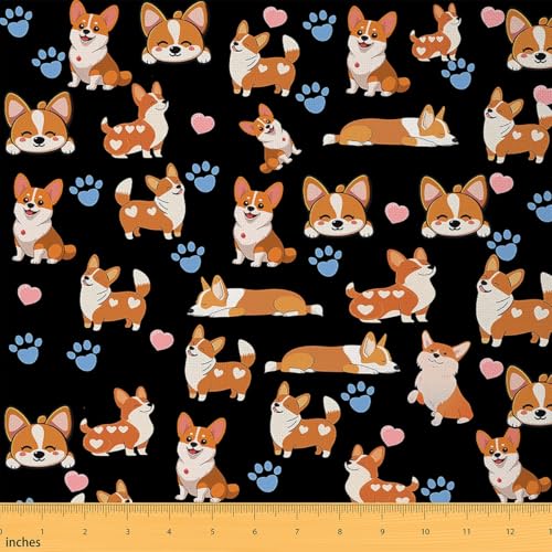 Corgi Dog Upholstery Fabric by The Yard,Cute Puppy Dog Decorative