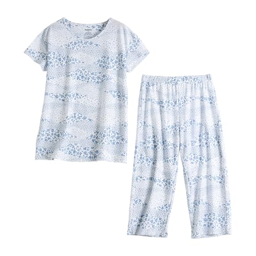 Image of PNAEONG Women Pajama Set Sleepwear Tops with Capri Pants Casual and Fun Prints Pajama Sets