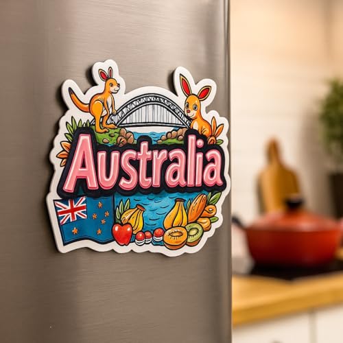Image of Naxon Australia Country Theme Souvenir Wooden Refrigerator Stylish Fridge Magnet - Fridge Decoration Magnet for Kitchen & Home Decor | Perfect Souvenir Gift | Size 3x3 Inches | Pack of 1