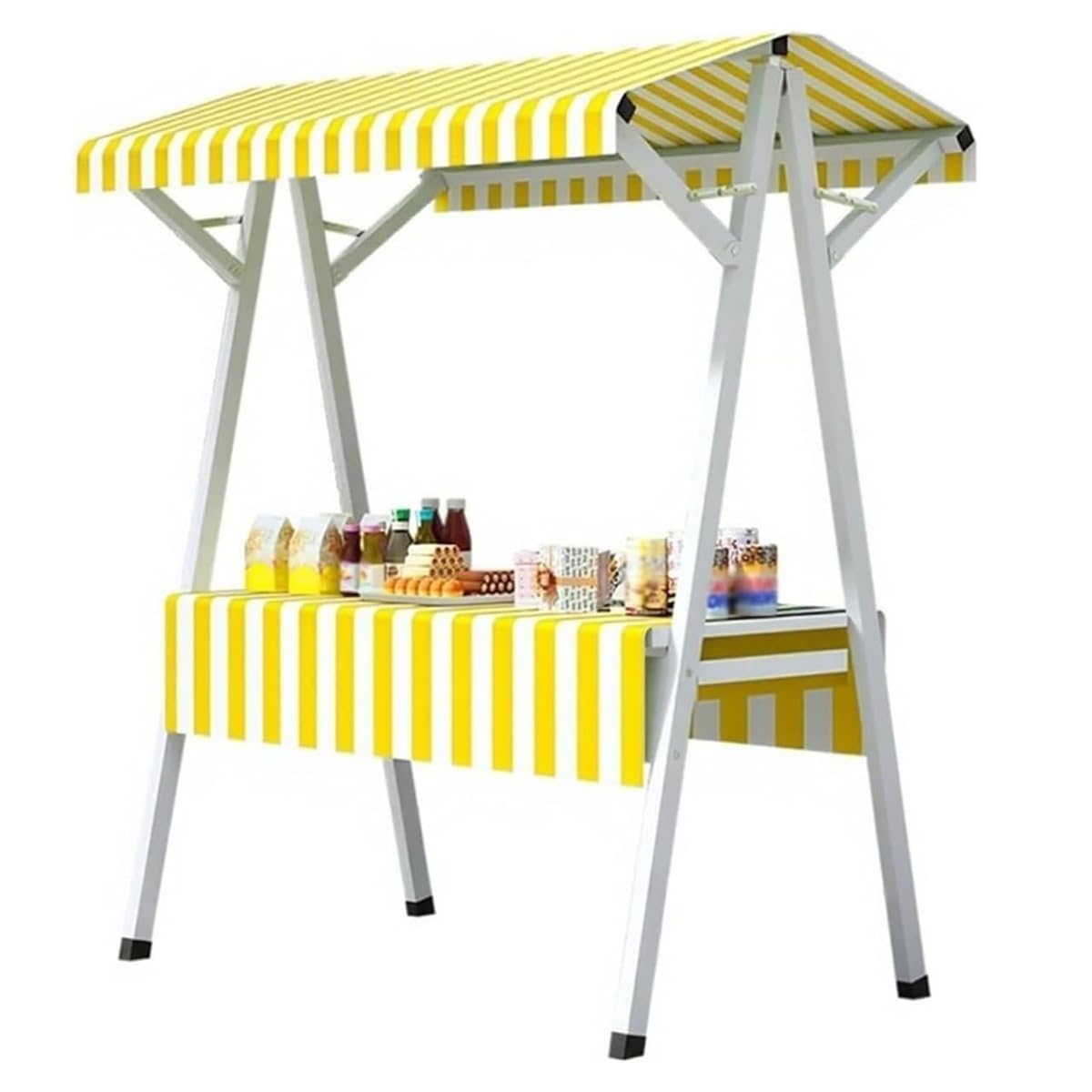 GLETSF Portable Food Stall, Outdoor Vendor Cart with Canopy, Folding Market Display Stand for Events and Street Food,Yellow-190x20cm