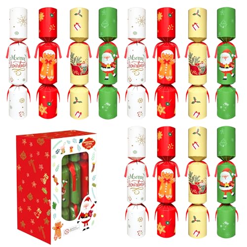 Zuffeloria 12 Pack Christmas Crackers with Prizes (No Snap Design), Holiday Table Favors for Kids and Family – Includes Toys, Jokes & Paper Hats–...