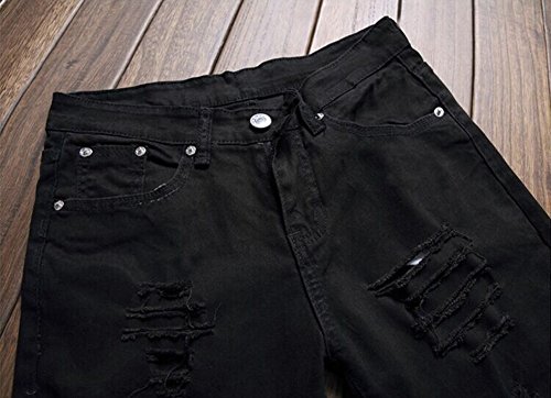 NORAME Calça lápis masculina slim fit vintage com zíper envelhecido stretch rasgado jeans (34, preto