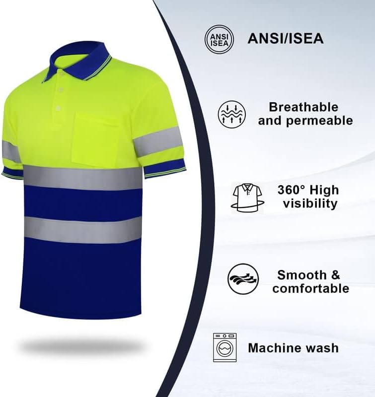 ZUJA Safety Hi Vis Polo Short Sleeve Shirts Men Construction Protective Workwear - Image 6