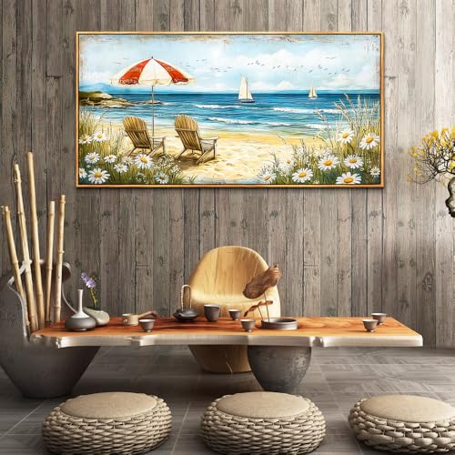 ERQINHUA Large Wall Decor Canvas Painting Wall Art For Living Room Bedroom Home Decoration Blue Seaside Landscape Painting Print For office Dining Room Bathroom Wall Aesthetics Wood Frame 30x60 In