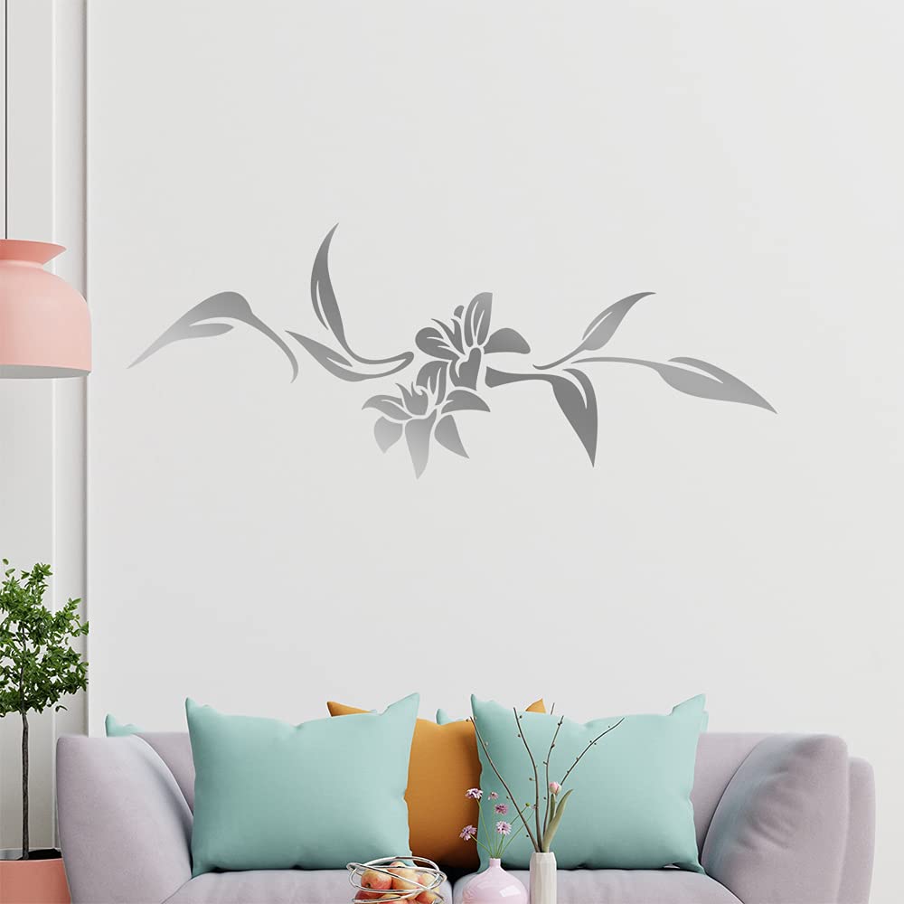 Kiwistar Adesivo Murale Fiori E Linee – 6 Dimensioni, 96x34 Cm – Azzurro – Rimovibile Senza Residui