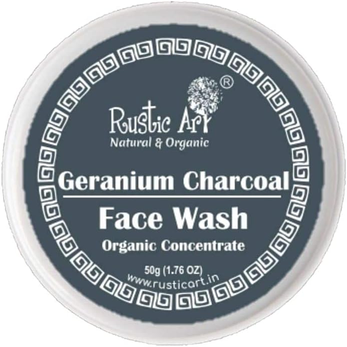 Rustic Art Organic Geranium Charcoal Face Wash Concentrate for Cleansing, Removes Dirt | Oily Skin Type | 50 gms (Pack of 3)