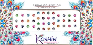 KOSHIN Multi White Color Rhinestone Round Shape Small Size (Per Bindi Height 6 mm x Width 6 mm) Forehead Fancy Stone Bindi For Girls Women Ladies (Multi Color Bindi)