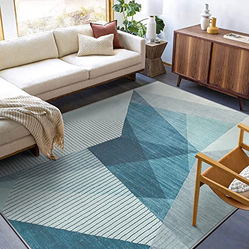 ASIinnsy Kurzflor Teppich Wohnzimmer Teppich Geometrisches Muster Abstrakt Moderne Teppiche Blau...