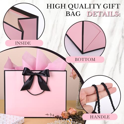 10 Pcs Black Pink Gift Bags Medium with 10 Tissue Paper Handles Bow Ribbon Multipack Presents Paper Gift bags for Wedding Baby Shower Bridesmaid Party - Image 4