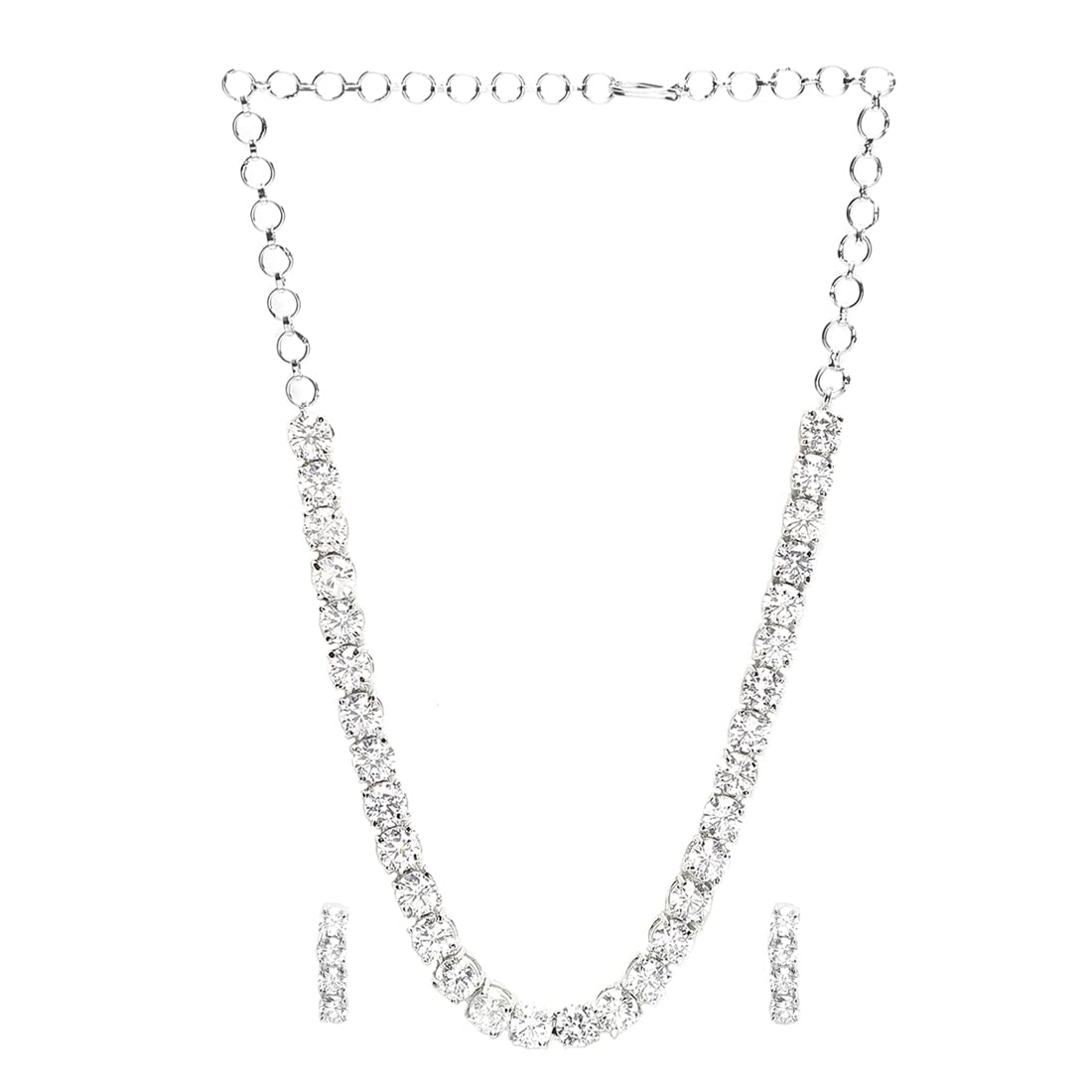 Yellow Chimes American Diamond Necklace Set For Women | White Stone Silver Jewellery Set For Women | Diamond Necklace Set | Birthday Gift for Girls Anniversary Gift for Wife (B09M5ZY7G7) Amazon Price History, Amazon Price Tracker
