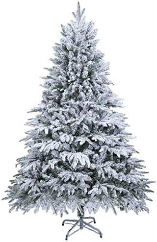 JUISEE Christmas Trees Artificial Trees Flocked Premium Spruce Hinged Pine Tree with Solid Metal Legs Easy Assembly, Foldable Stand Christmas Decoration (White, 5ft)