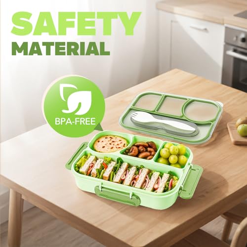 Image of EASYFUN Bento Box Adult, Lunch Box, 4-Compartment Lunch Containers, Drop-Proof, Dishwasher Safe & Made with BPA-Free Materials (Green)
