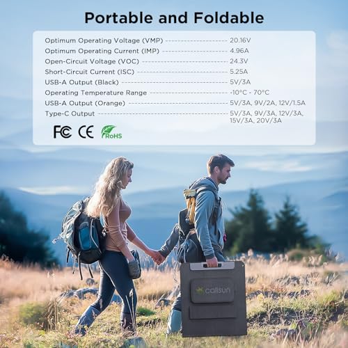 100W Solar Panel Portable for Power Station, 20V Monocrystalline Foldable Solar Panel with 23.5% High Efficiency 4 in 1 Solar Cable, Waterproof Solar Charger for Outdoor Camping Van RV Trip - Image 6