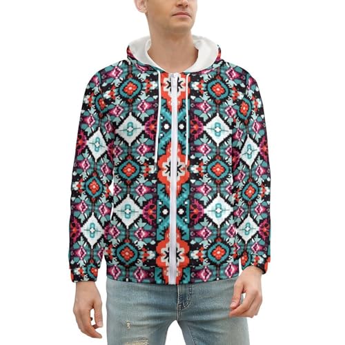 Native American Aztec Men's Zip Up Hoodie Casual Drawstring Hooded Sweatshirt with Kanga Pocket2