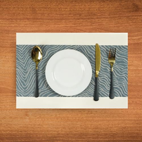 Image of Dining Table Placemats & Runner Set - Heat Resistant, Washable & Stain Resistant Woven Vinyl Mats | Table Runner & 4 Placemats Set for Stylish Dining (45x30 cm Placemats, 180x30 cm Runner)