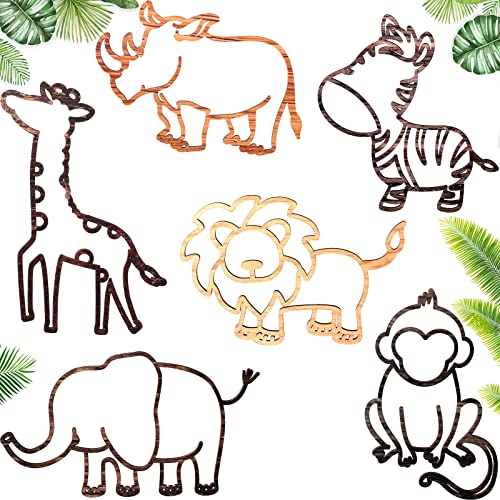 Image of 6 Pcs Jungle Animal Woodland Decor Wooden Woodland Animal Safari Nursery Wall Art Animal Theme Wall Decor for Baby Shower Gifts Bedroom Playroom Toddler Classroom Decorations (Jungle)
