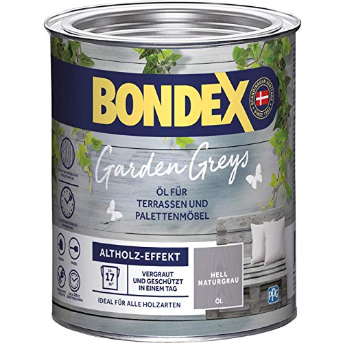 Bondex Garden Greys Huile gris clair 0,75 l pour 13 m² | Effet bois recyclé | Souligne le grain naturel du bois | Grisit et protège | Brillant satiné |...
