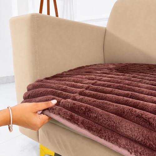 Image of Homerz Premium Rabbit Fur Sofa Cover with Anti-Skid Backing, Soft Plush Fabric Sofa Protector for Living Room Furniture (Pink, 1 Seater, Only Seat Cover)