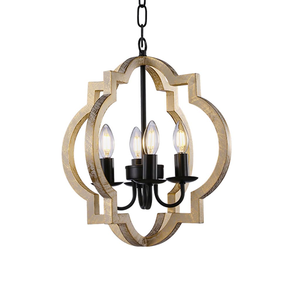 Buy 4Lights Farmhouse Chandelier, Rustic Wood Pendant Light Fixture