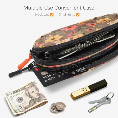 Image of Double Eyeglasses Case Soft Portable Zipper Sunglasses Pouch with Keychain Clip for Men Women
