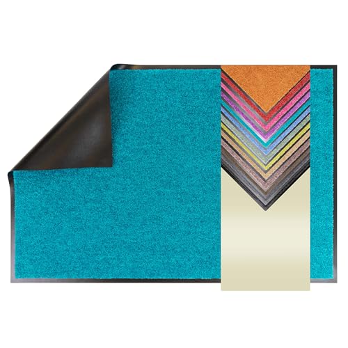 Primaflor Schmutzfangmatte CLEAN – Türkis, 60x90 cm | Saugstarke, Schwer entflammbare Fußmatte | Rutschfester Türvorleger für Innen | Türmatte für Eingangsbereich | Sauberlaufmatte mit Gummirand