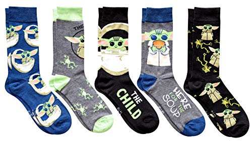 STAR WARS Baby Yoda Here for the Soup Mens Crew Socks 5 Pair Pack Size 6-12