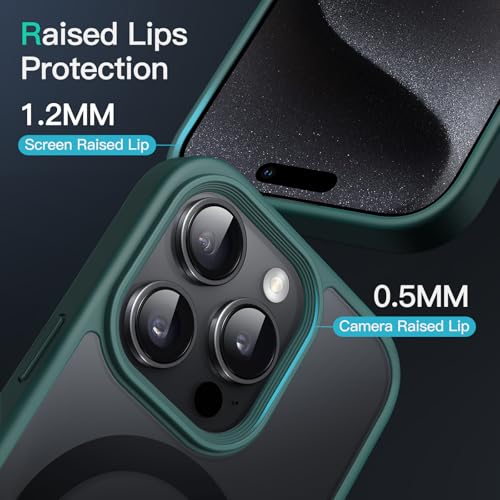 Image of JETech Magnetic Cover Case for iPhone 15 Pro 6.1-Inch Compatible with MagSafe, Translucent Matte Back Slim Shockproof Phone Cover (Dark Green)