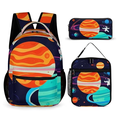 3-in-1 Backpack Set with Lunch Bag & Pencil Case, Astronaut Backpack with Front Pocket, Insulated Lunch Tote, Large Capacity Pencil Pouch