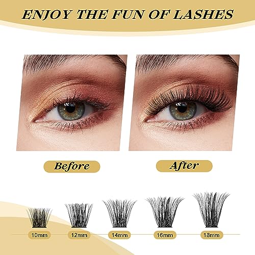 Cluster Lashes 480 Pcs QUEWEL Individual Eyelashes MIX10-18 D Curl DIY Lash Extensions Thin Band Lash Clusters Eyelashes Individual Volume False Eyelashes Soft & Light For Home Use(honey01 D MIX10-18) - Image 4
