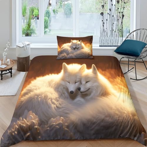 Housses de couettes loup imprimé dessin parure de lit microfibre single