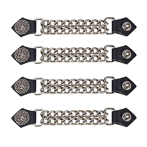 Dream Apparel Faux Leather Motorcycle Vest Extender for Men Biker Double Diamond Cut Chrome Chain 4PCS Per Set