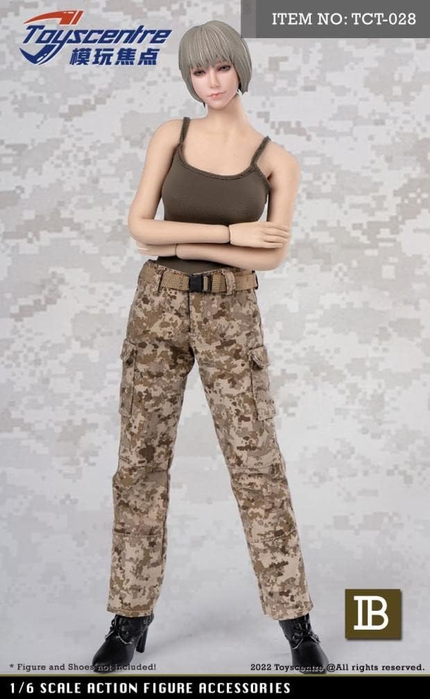 ToysCentre TCT-028B 1/6 Scale Doll Clothes Camisole + Camouflage Trousers + Belt Costume Suit for 12 Inch Female Soldier Action Figure