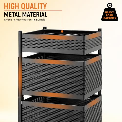 Image of JD FRESH 4-Tier Metal Rotating Kitchen Trolley with 360-Degree Rotating Wheels /Spice Rack /Vegetable & Fruit Storage /Organizer Holder /Onion-Potato Storage Basket for Kitchen /Vegetable Storage Stand