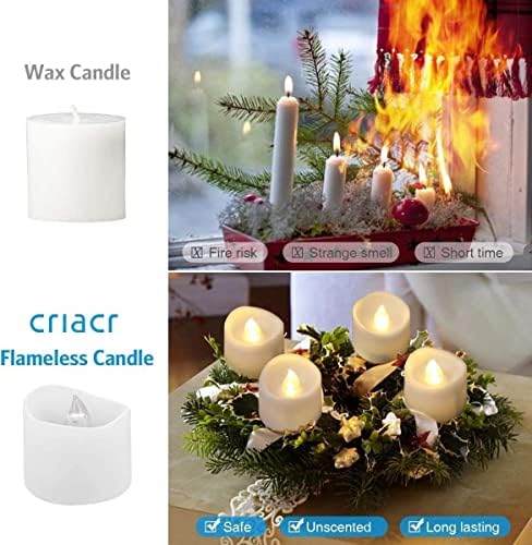 Criacr LED Candles Tea Lights, 12 Pack Flameless Flickering LED Tea Lights, Warm White Realistic Battery Operated Candle Lights, for Wedding, Birthday, Festivals, Halloween, Christmas Decoration