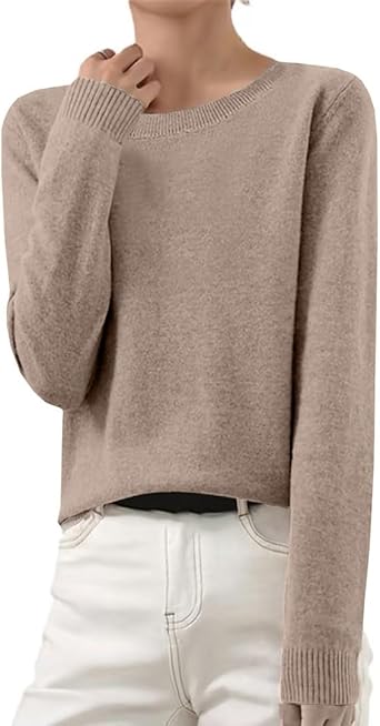 OIOLOYJM Fall Cashmere Sweaters for Women 2025 Crewneck Long Sleeve Tops Knitted Pullovers Lightweight Merino Wool Sweater