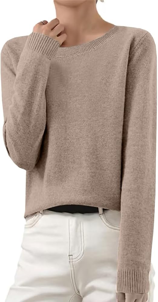 OIOLOYJM Fall Cashmere Sweaters for Women 2025 Crewneck Long Sleeve Tops Knitted Pullovers Lightweight Merino Wool Sweater