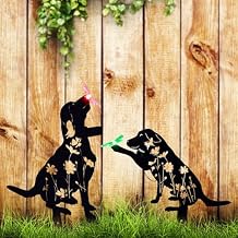 HUYIENO 2pk Solar Metal Dog Garden Stake Lights مقاوم للماء في الهواء الطلق حديقة تماثيل الحيوانات الزخرفية ساحة الحديقة في الهواء الطلق