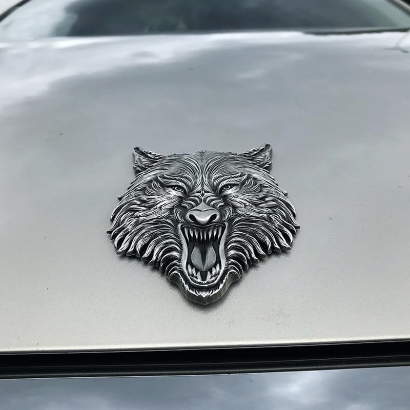 Image of Wolf Head Metal 3D car Emblem (Silver Sticker)