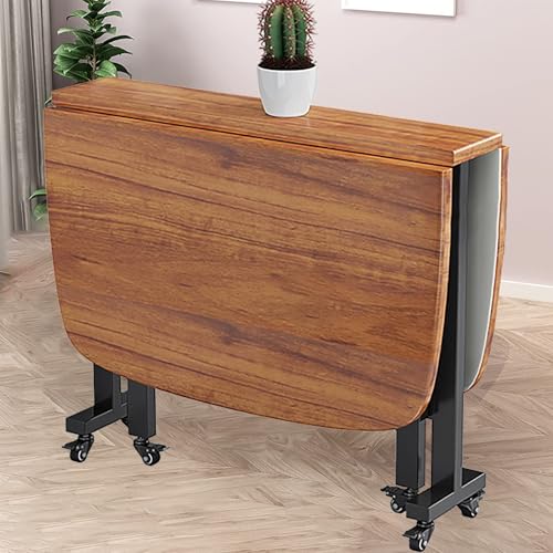 Mesa de cocina plegable para cocina, mesa de comedor plegable: mesa extensible de madera que ahorra espacio con hoja caída, altura ajustable y ruedas móviles para espacios pequeños (marrón, 100 x 60