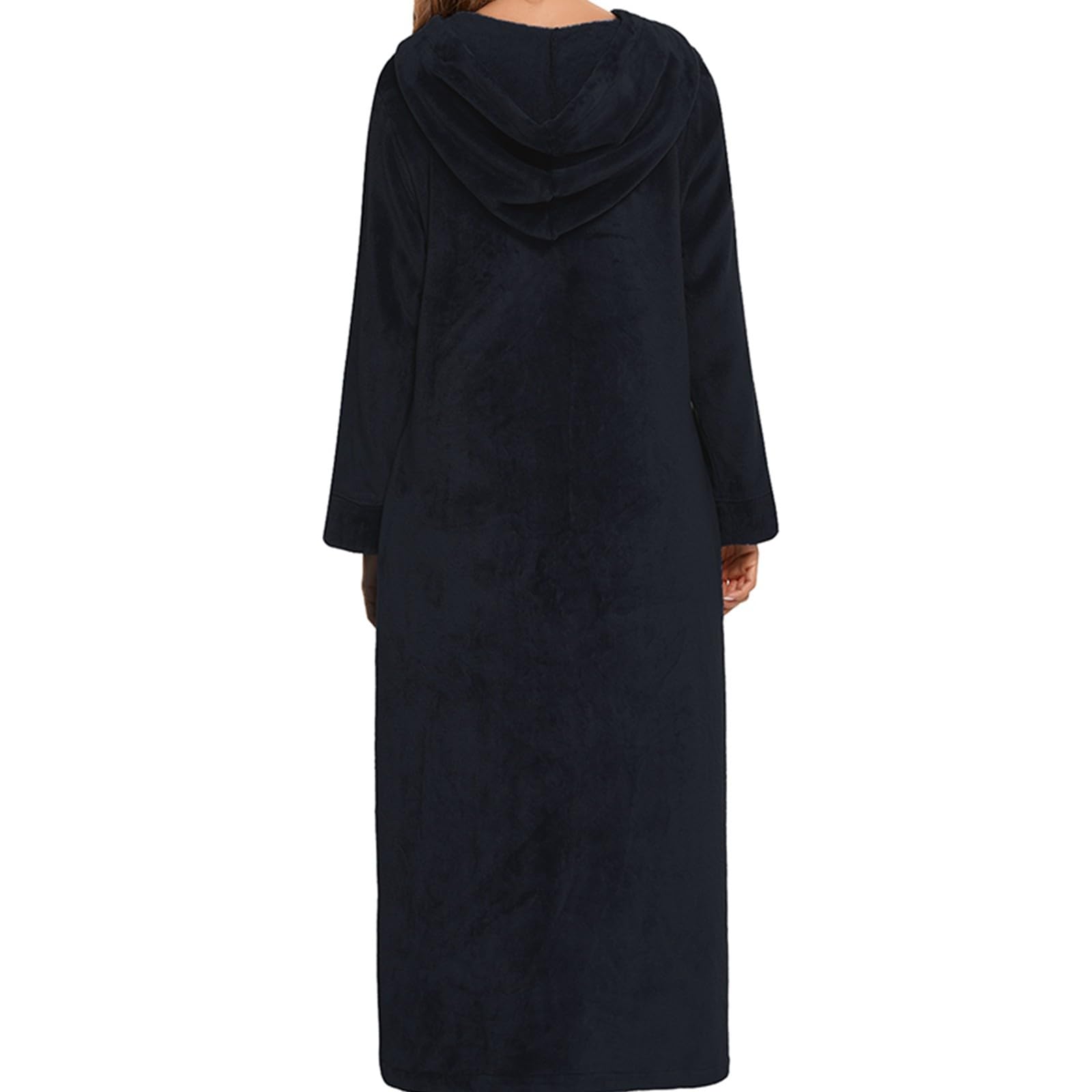 Robe De Chambre Capuche avec Zipper, Peignoir De Bain Femme Polaire Unie, Chemise De Nuit Grande Taille à Manches Longues, Chaud Et Confortable VêTements De Nuit Femme Automne Hiver
